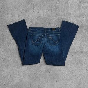 Dark wash vintage Y2K Rock & Republic low rise flare jeans rhinestone details